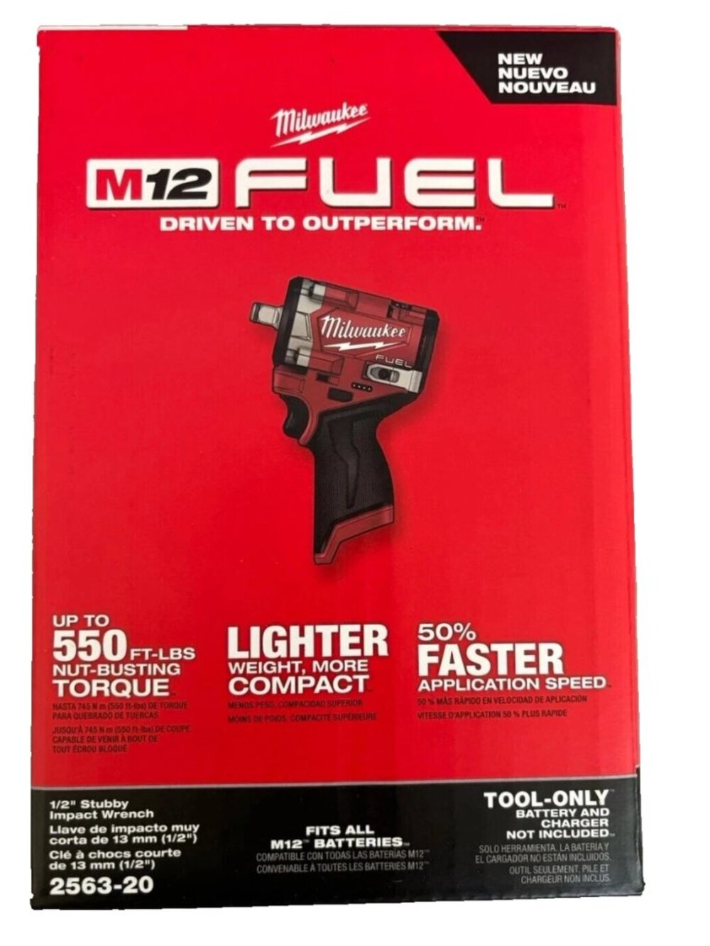 Milwaukee Tool M12 FUEL Lithium-Ion Brushless Cordless Stubby 1/2 in.2563-20 NEW